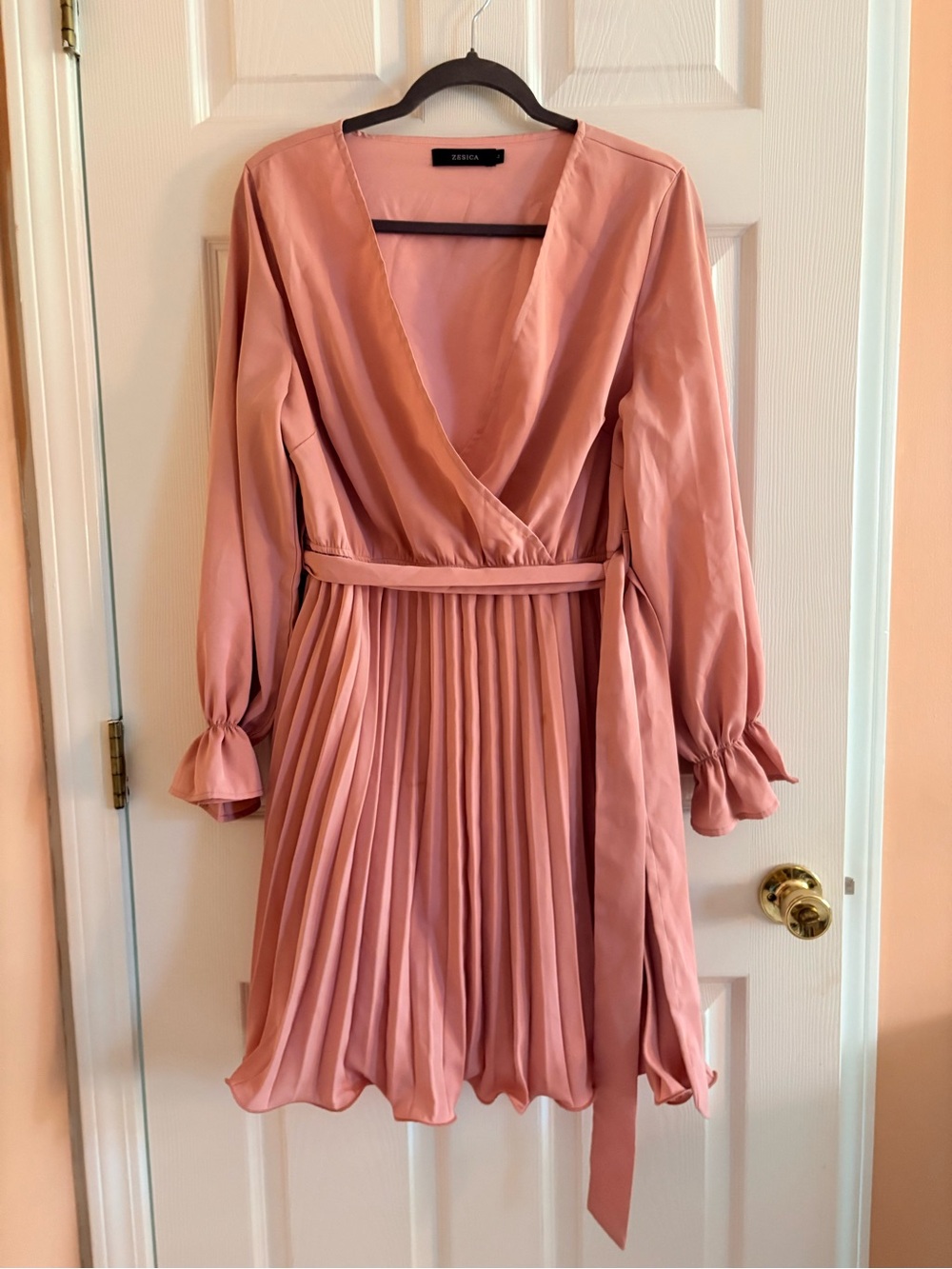 Pink Pleated Wrap Dress